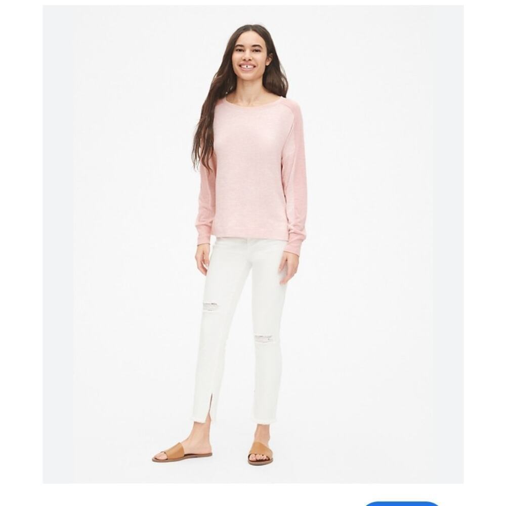 GAP Softspun Colorblock Boatneck Long Sleeve Pink Top Size Medium